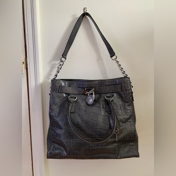Michael Kors Hamilton Large Satchel/Crossbody/Shoulder - Grey Croc - Picture 3 of 6
